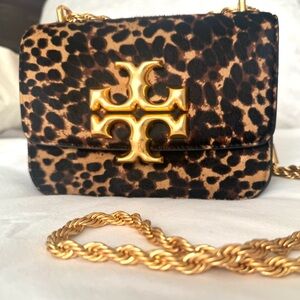 Tory Burch Eleanor Small Convertible Shoulder Bag in a leopard print calf hair.